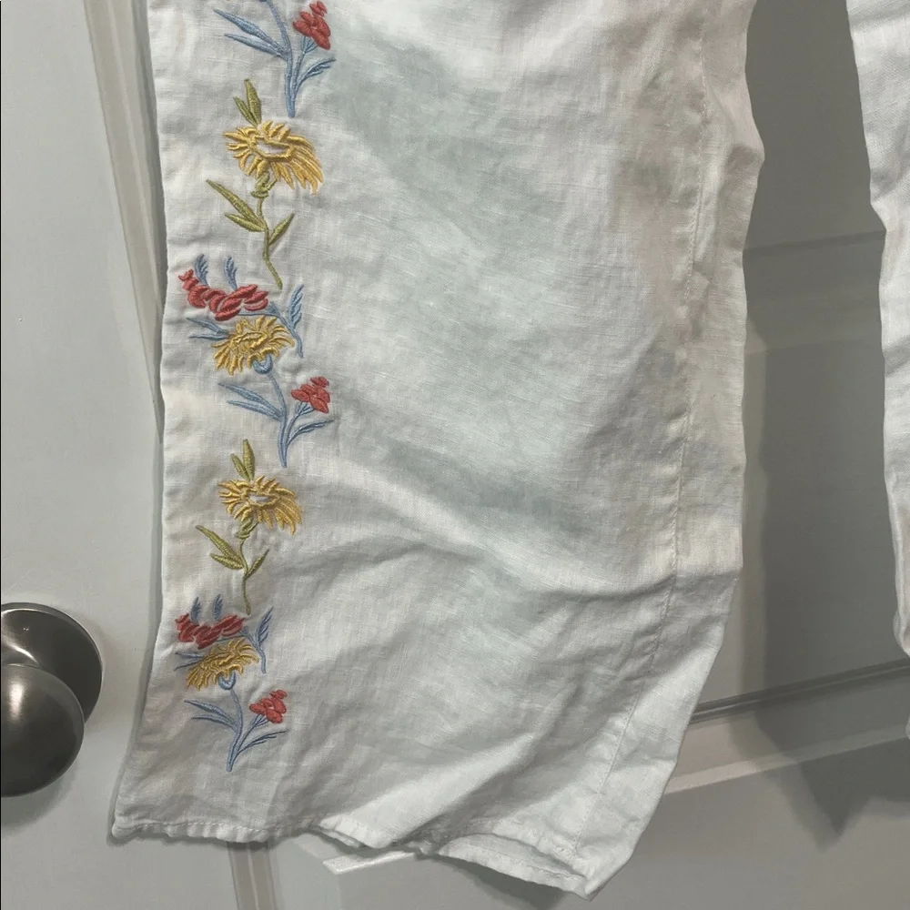 Calypso St Barth Boho White Linen Embroidered Floral Wide-Leg Pants Small - Picture 3 of 7